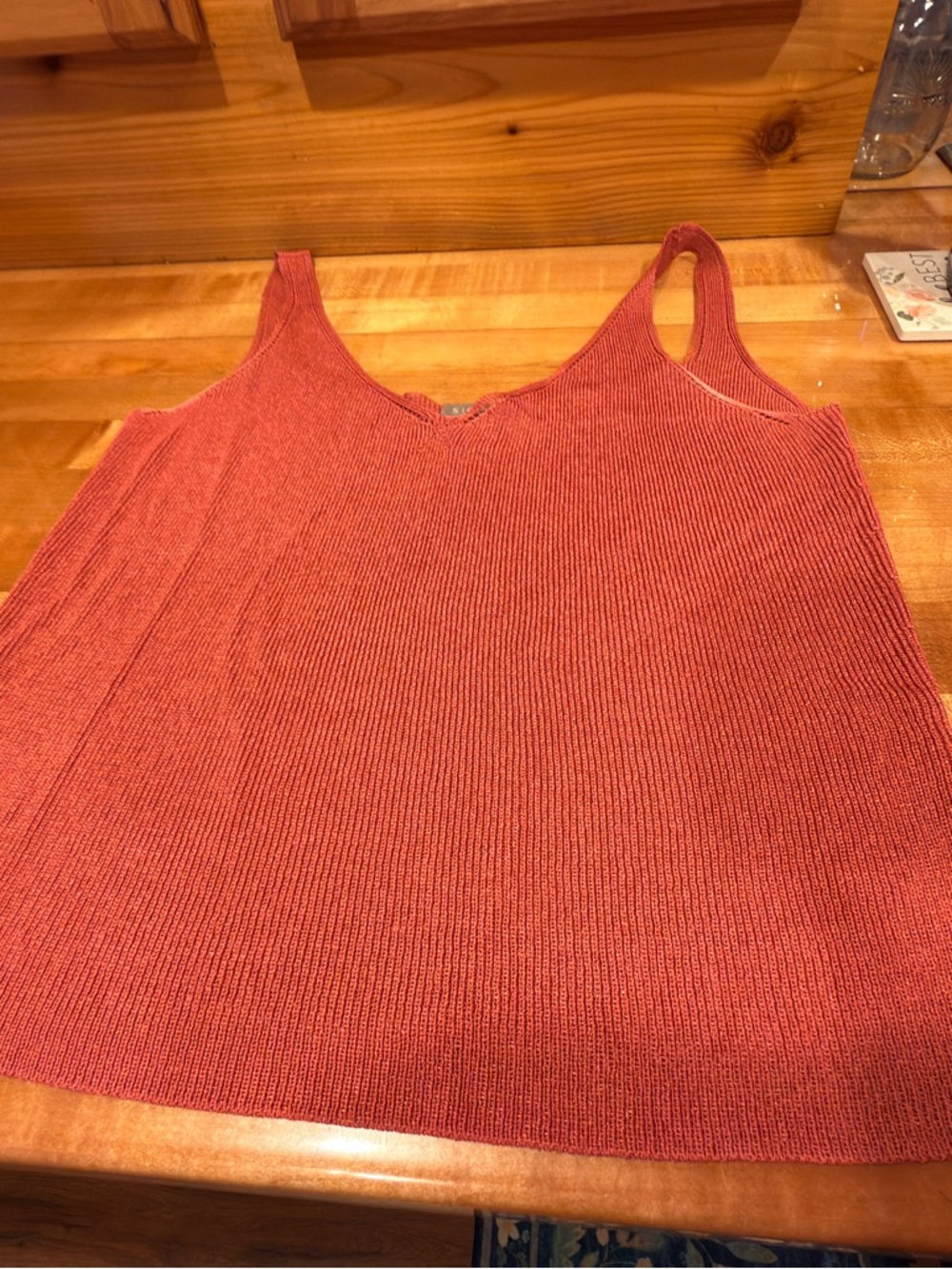 Women's Ribbed V-Neck Tank Top - Rust - Picture 9 of 9